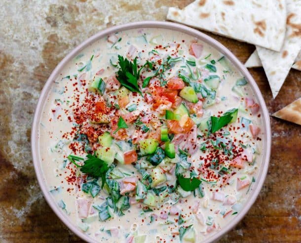 Cucumber Tomato Tahini Salad